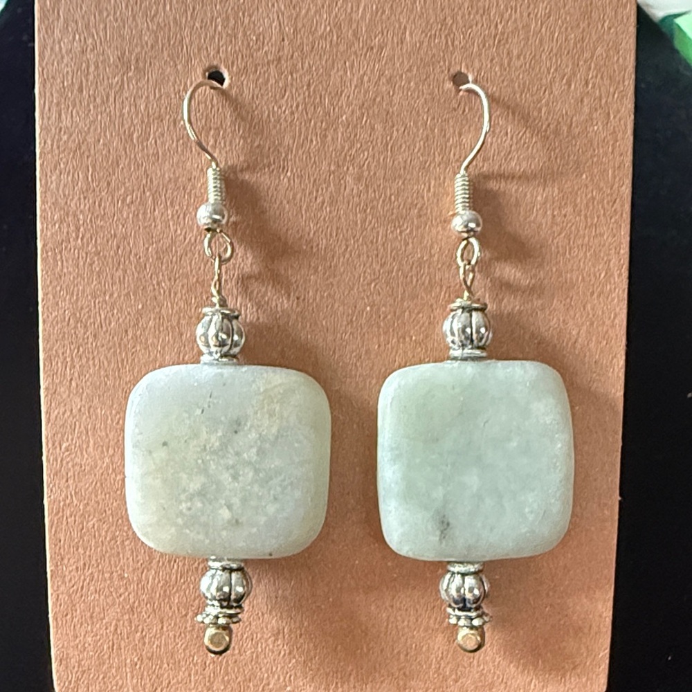 Amazonite Silver Square Dangle Earrings